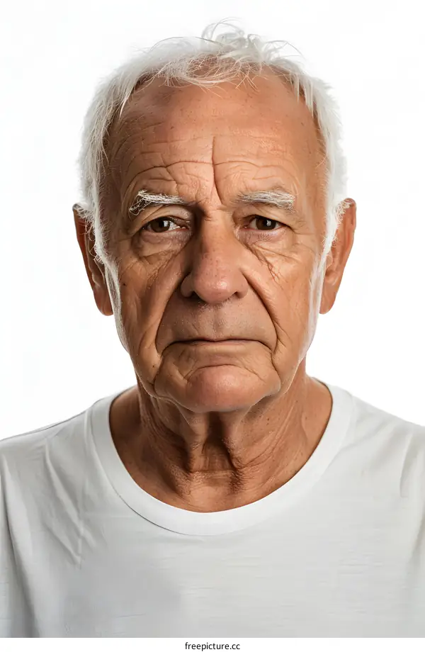 Portrait of a Serious Senior Man on White Background