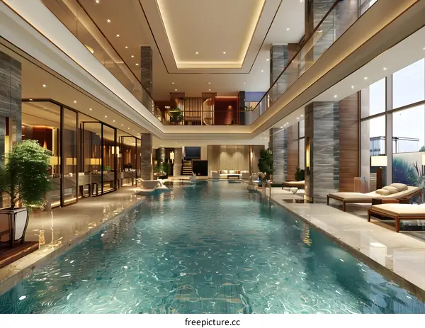 Indoor hotel swimming pool with modern design