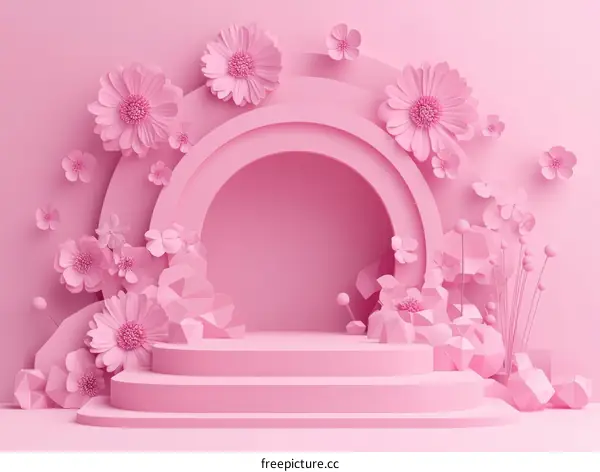 Pink Floral 3D Display Platform Illustration