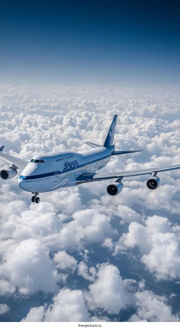 Majestic Airplane Soaring Above Fluffy Clouds