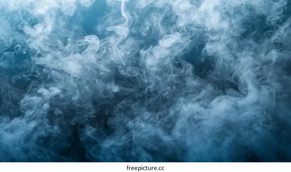 Blue smoke swirls against a dark blue background