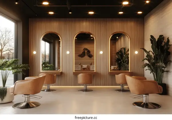 Modern Salon Interior Design with Warm Wooden Accents