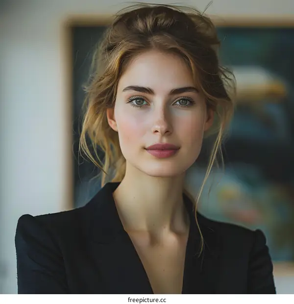 portrait of a beautiful young woman in a black suit