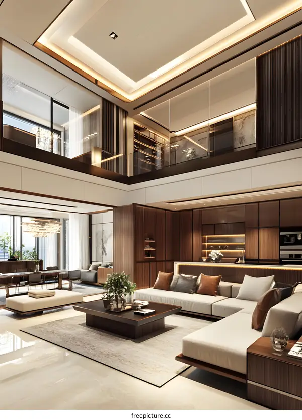 Modern Interior Design with Open Floor Plan and Wooden Accents