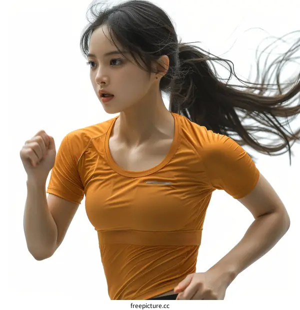 Asian young woman in sportswear running