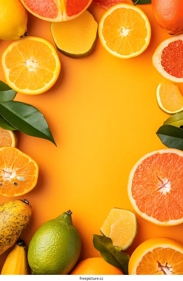 Citrus Fruits on Orange Background