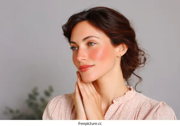 Close-up Portrait of a Caucasian Woman with Subtle Blush