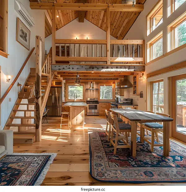 Rustic Cabin Interior with Loft