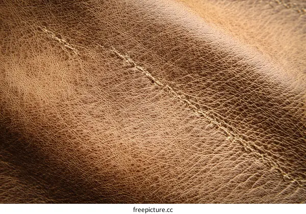 Closeup of Brown Leather Texture with Stitching