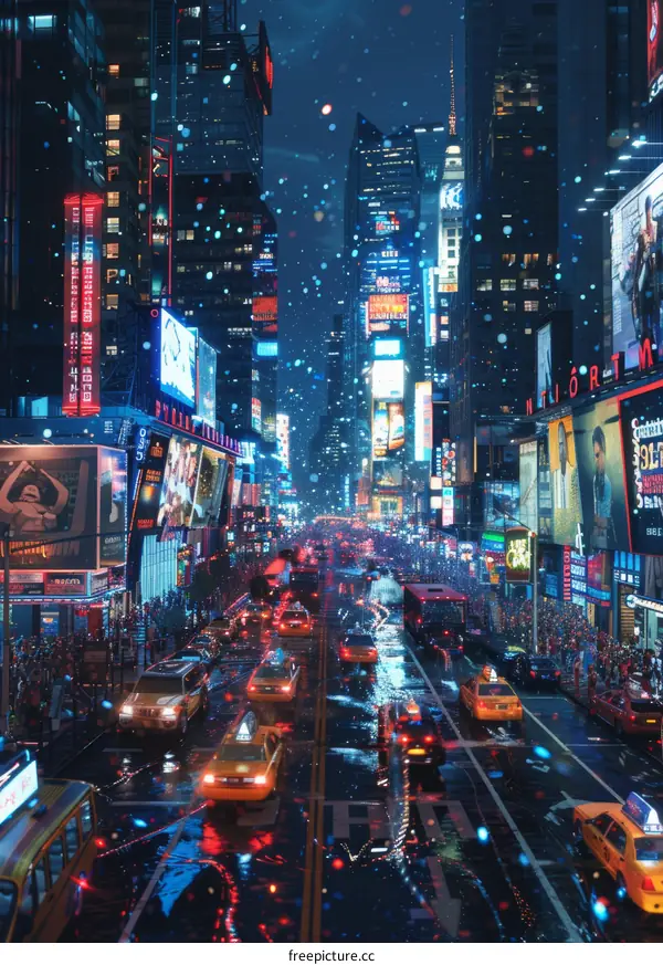 Rainy Night Cityscape with Many People