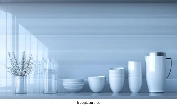 Modern Kitchenware Display with Light Blue Background