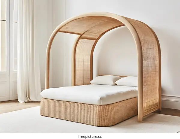 Modern Canopy Bed Made of Wicker
