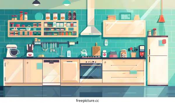 Modern Kitchen Interior Design with Blue Tile and White Cabinets