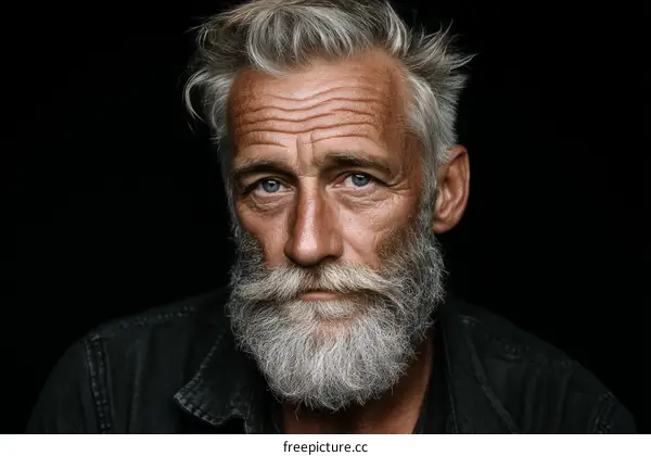 Close-up Portrait of a Senior Man with Gray Hair and Beard