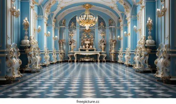 Blue and gold ballroom