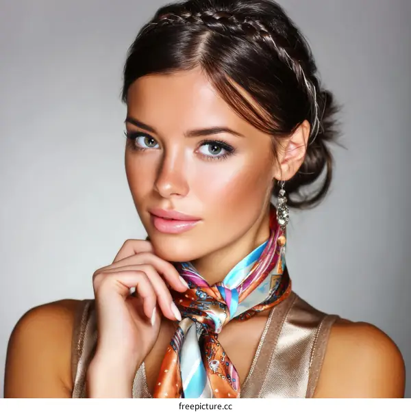 Beautiful Woman with Stylish Braided Hair and Scarf