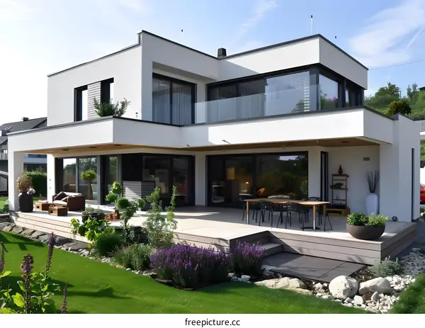 Modern White House with Large Patio and Garden