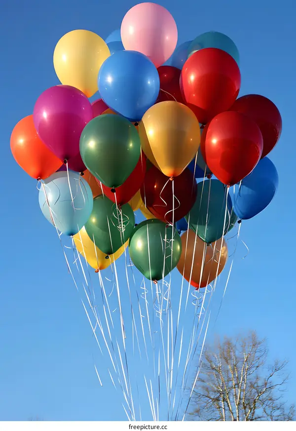 Colorful Balloons Floating in a Blue Sky
