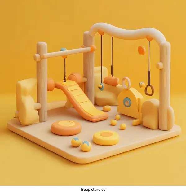 3D Render of Yellow Kids Playground Equipment