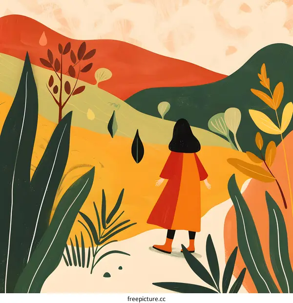 Girl Walking Through Abstract Landscape