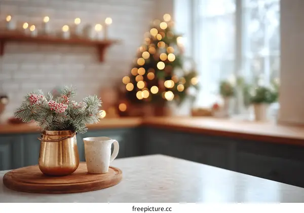 Cozy Christmas Kitchen Still Life with Decorative Items