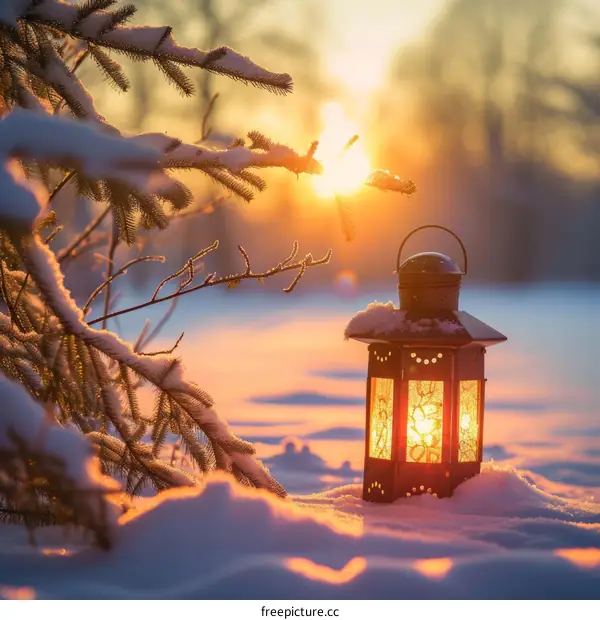 lantern in the snow forest