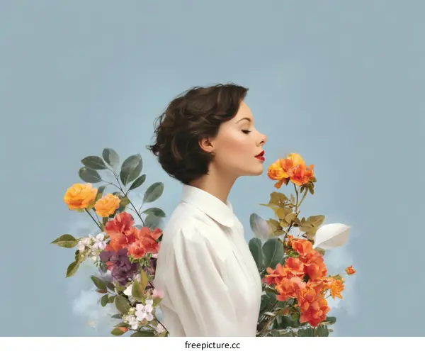 Woman with Flowers Composition Illustration