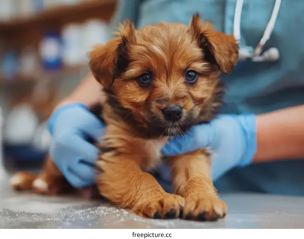Veterinarian Examining a Cute Puppy
