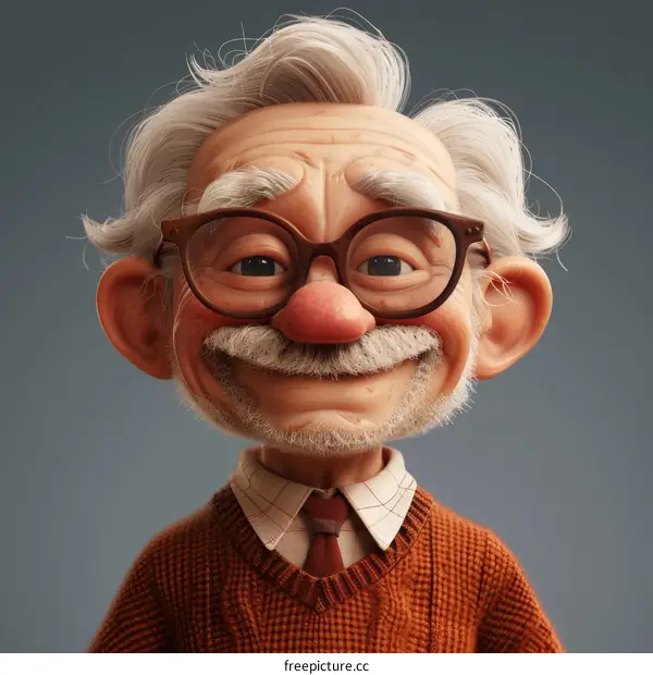 3D rendering of an old man with glasses