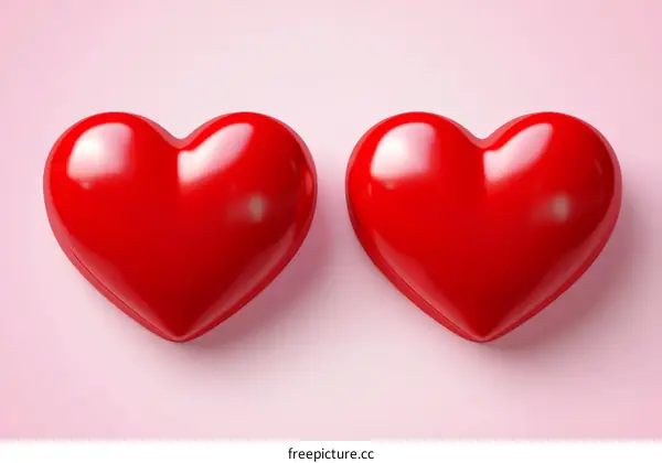 Two Red Hearts on a Pastel Pink Background