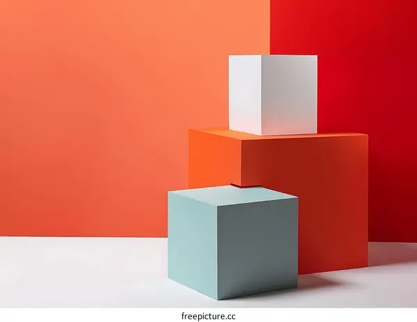 Abstract Minimalist Cube Shapes With White Orange and Red Background