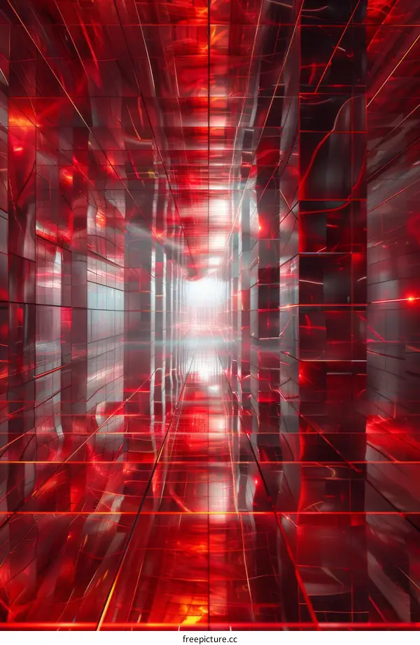Futuristic sci-fi corridor in red and white colors
