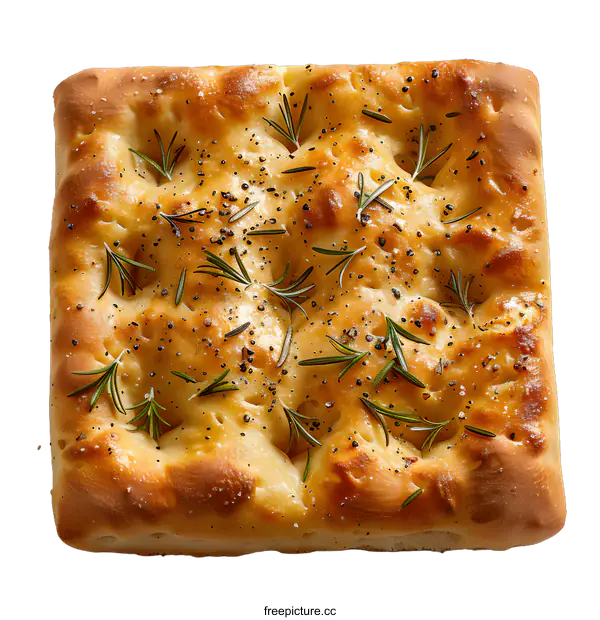 [Transparent Background PNG]Square Focaccia Bread with Rosemary