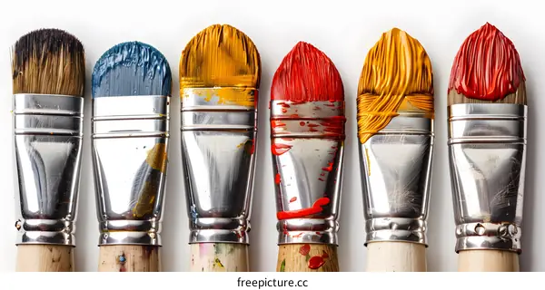 Colorful Paintbrushes on White Background
