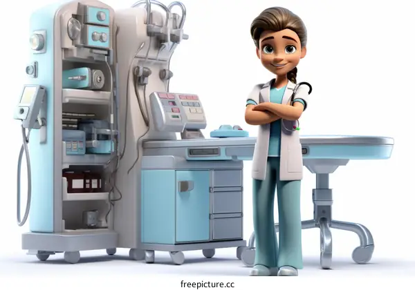 A female doctor standing in front of a medical machine