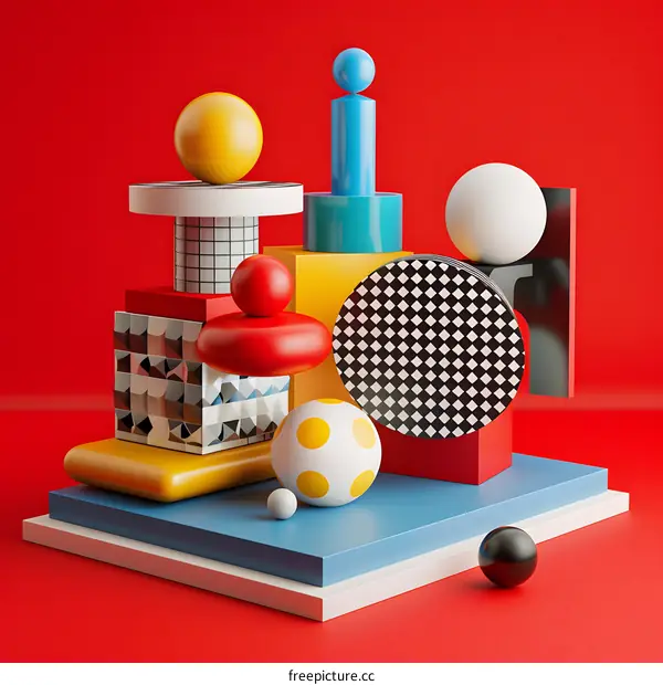 Abstract Colorful Geometric Shapes 3D Illustration