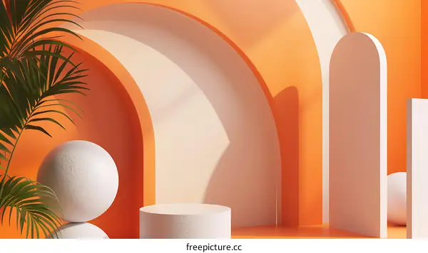 Minimalist 3D Render of White Abstract Shapes with Orange Background