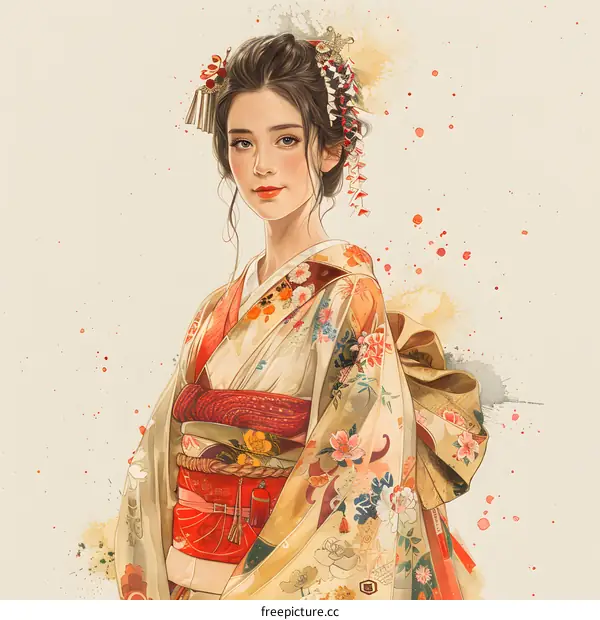 A beautiful Japanese woman in a kimono