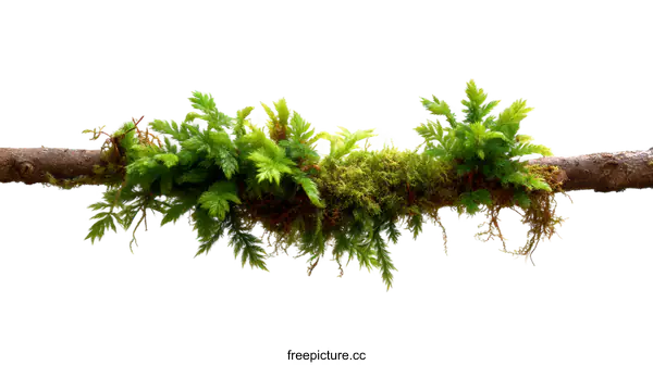 [Transparent Background PNG]Branch with Moss and Small Plants
