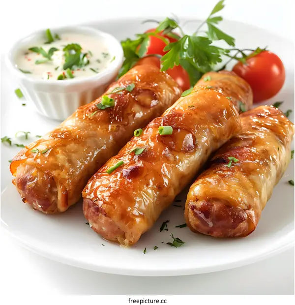 Crispy Baked Spring Rolls on Plate