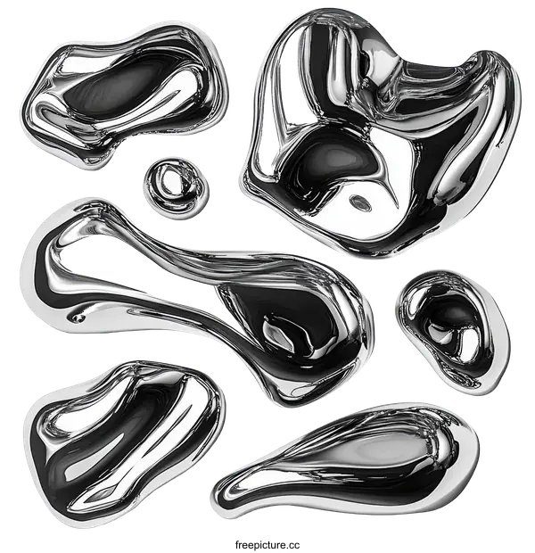 [Transparent Background PNG]Abstract Liquid Metal Forms