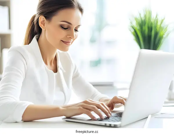 Business Woman Working on Laptop in Office