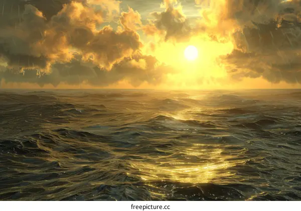 Golden sunset over a stormy sea