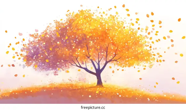 Autumnal Tree with Falling Leaves Illustration