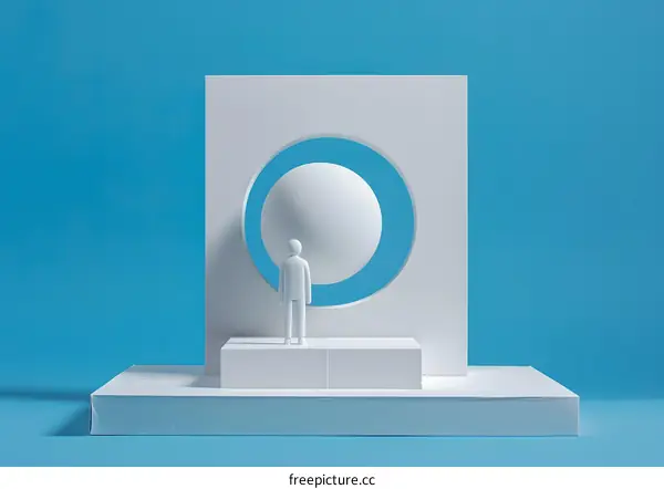 Abstract Minimalist White 3D Illustration of a Human Figure Looking Through a Circle