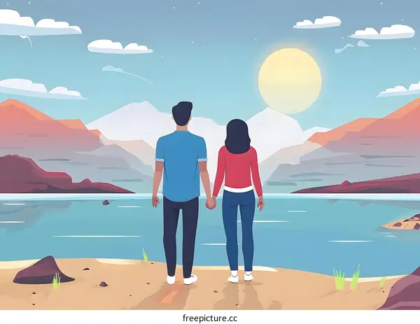 Couple Holding Hands While Looking at the Mountains