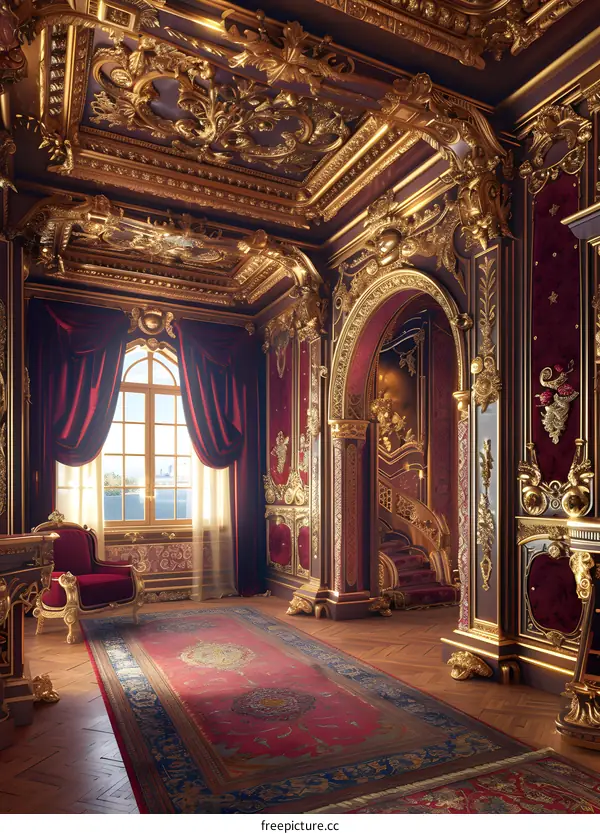 Ornate Gold and Red Interior Design