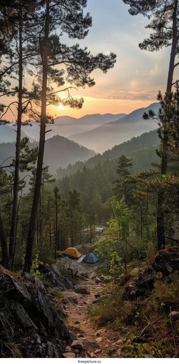 Camping in Mountains at Sunrise