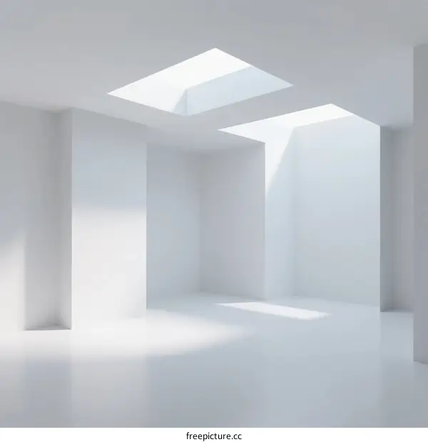 Minimalist White Room with Skylights and Natural Light