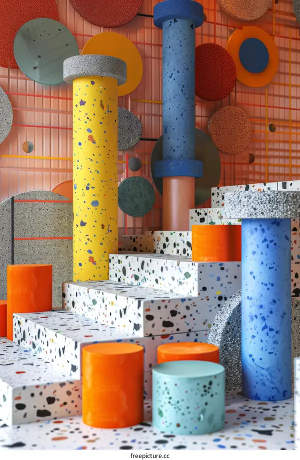 Colorful Terrazzo Steps and Cylinders Interior Design